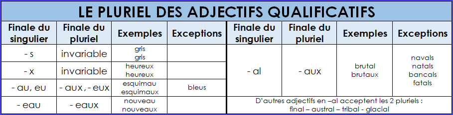 Le pluriel des adjectifs