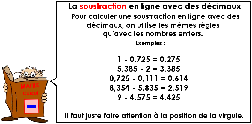 La soustraction en ligne avec des nombres décimaux (3)