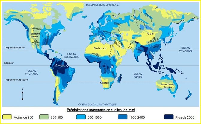 Carte des précipitations moyennes annuelles