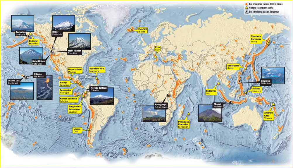 Localisation des principaux volcans